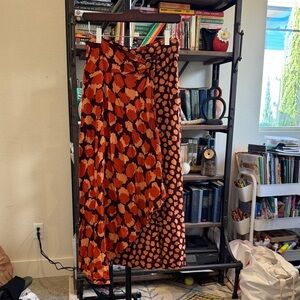 Anthropologie Vibrant Orange and Black Patterned Midi Skirt